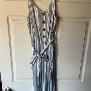 Gray and White Striped Jumpsuit